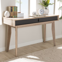 Baxton Studio SESD609-Hana Oak/Dark Grey-Desk Fella Mid-Century Modern 2-Drawer Oak and Grey Wood Study Desk